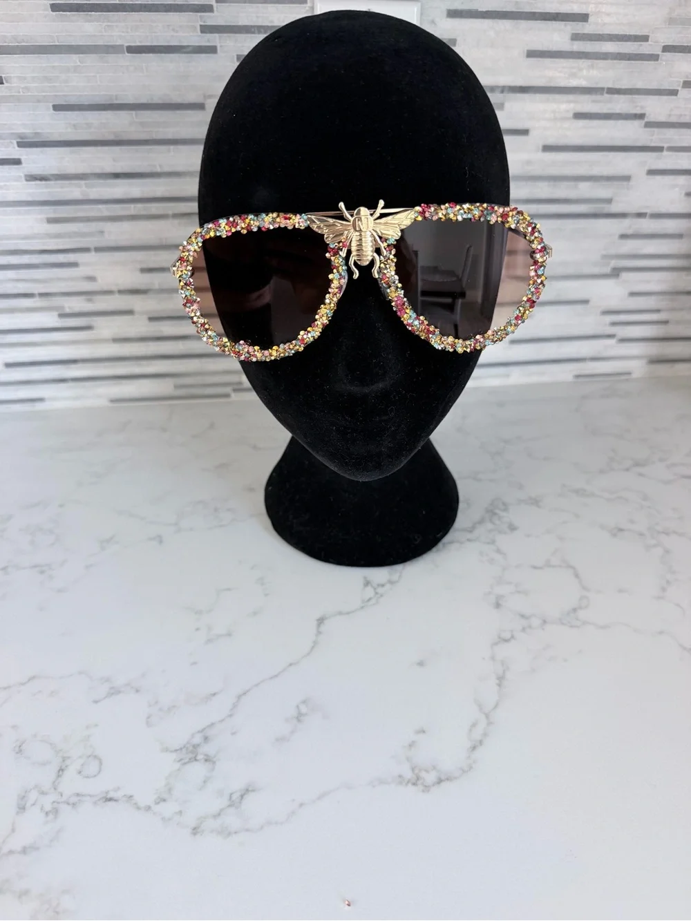 Embellished Gold Bee Multicolor Sunglasses - Women Accessories